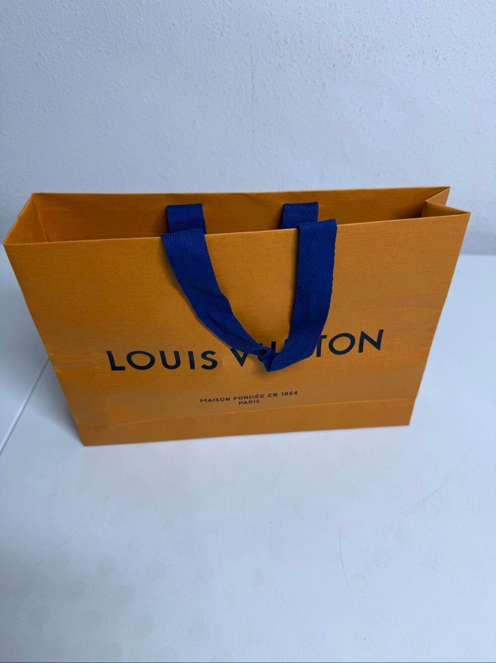 Louis Vuitton Paper Shopping Bag Orange Blue Handles 10” x 9”